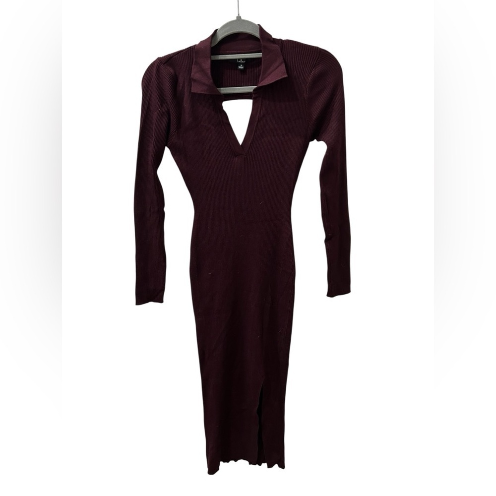 Lulu's Deep Wine Long Sleeve Ribbed Maxi Dress - Picture 2 of 7